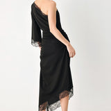 AFTER HOURS LACE TRIM ASYMMETRIC MIDI DRESS
