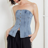 STITCHED SILHOUETTE DENIM TOP
