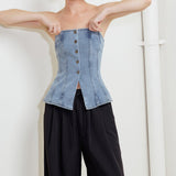 STITCHED SILHOUETTE DENIM TOP