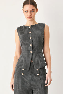 Flying Tomato Modern Pinstripe Woven Vest in charcoal/white