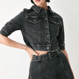 SHADOW STITCH ROMANCE DENIM CROP JACKET