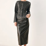 DOWNTOWN EDGE ACID WASH PEPLUM JACKET