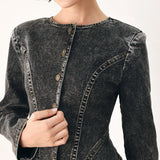 DOWNTOWN EDGE ACID WASH PEPLUM JACKET