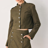 OLIVE CADET WOVEN CROP JACKET