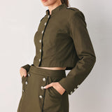 OLIVE CADET WOVEN CROP JACKET