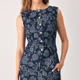 MIDNIGHT ROSE JACQUARD DENIM VEST