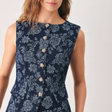 MIDNIGHT ROSE JACQUARD DENIM VEST