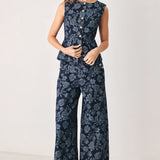 MIDNIGHT ROSE JACQUARD DENIM VEST