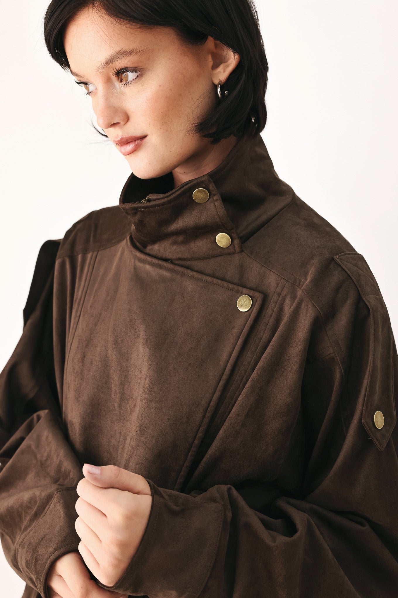 Flying Tomato Downtown Darling Faux Leather Bomber Jacket in brown