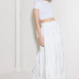 SLOW DOWN IN WHITE WOVEN MAXI SKIRT