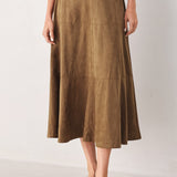 SANDSTONE SILHOUETTE FAUX SUEDE MIDI SKIRT