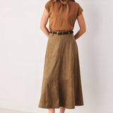 SANDSTONE SILHOUETTE FAUX SUEDE MIDI SKIRT