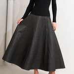 Flying Tomato Evening Sculpt Metallic Woven Circle Skirt in black/gold