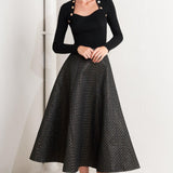 Flying Tomato Evening Sculpt Metallic Woven Circle Skirt in black/gold