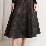 Flying Tomato Evening Sculpt Metallic Woven Circle Skirt in black/gold