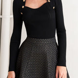 Flying Tomato Evening Sculpt Metallic Woven Circle Skirt in black/gold