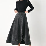 SHADOW STITCH ROMANCE DENIM MIDI SKIRT