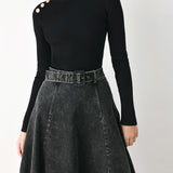 SHADOW STITCH ROMANCE DENIM MIDI SKIRT