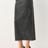 STONEWASHED DENIM MIDI PENCIL SKIRT