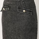 STONEWASHED DENIM MIDI PENCIL SKIRT