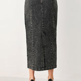 STONEWASHED DENIM MIDI PENCIL SKIRT
