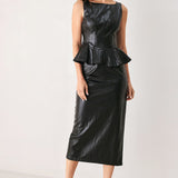 PORT WINE HIGH-RISE FAUX LEATHER SKIRT