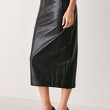 PORT WINE HIGH-RISE FAUX LEATHER SKIRT