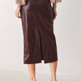 PORT WINE HIGH-RISE FAUX LEATHER SKIRT