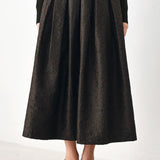 AUTUMN ELEGANCE BROWN TEXTURED BELTED MIDI SKIRT