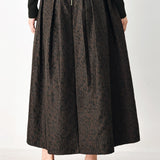 AUTUMN ELEGANCE BROWN TEXTURED BELTED MIDI SKIRT