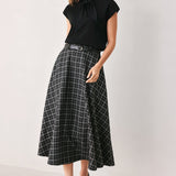 MONOCHROME CHECK FULL-SWEEP MIDI SKIRT