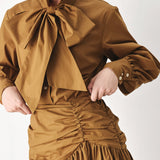 GOLDEN BROWN CASCADE WOVEN MIDI SKIRT