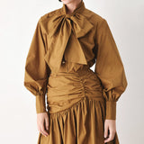GOLDEN BROWN CASCADE WOVEN MIDI SKIRT