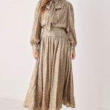 SERPENTINE TAUPE SNAKESKIN WOVEN MIDI SKIRT