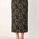 LACE THEORY BLACK LACE PENCIL MIDI SKIRT