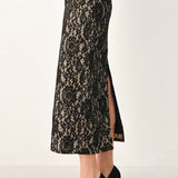 LACE THEORY BLACK LACE PENCIL MIDI SKIRT