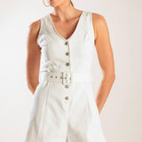 TAKE THE LEAD WHITE WOVEN ROMPER