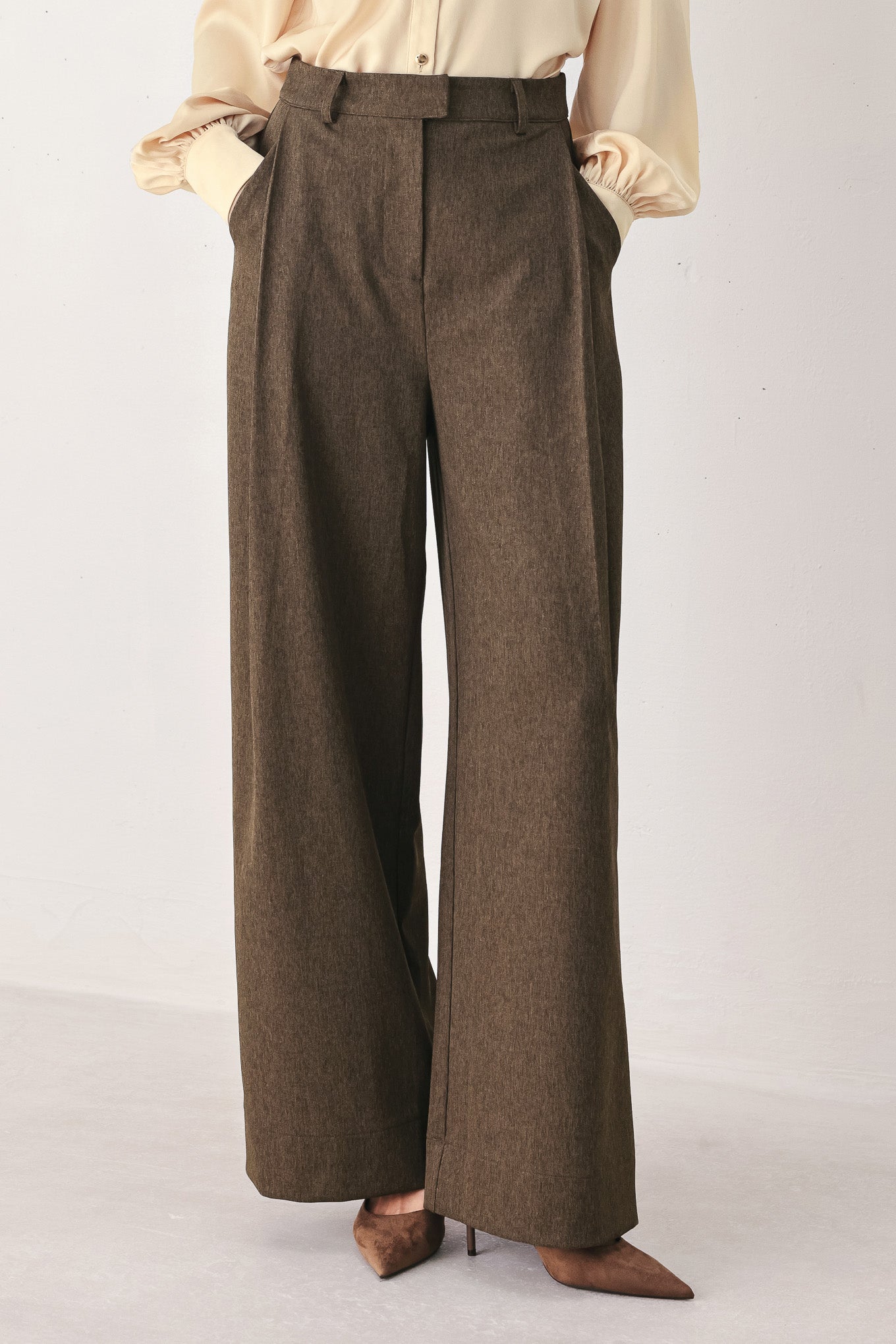 Flying Tomato Bistro Brown Woven Wide Leg Pant