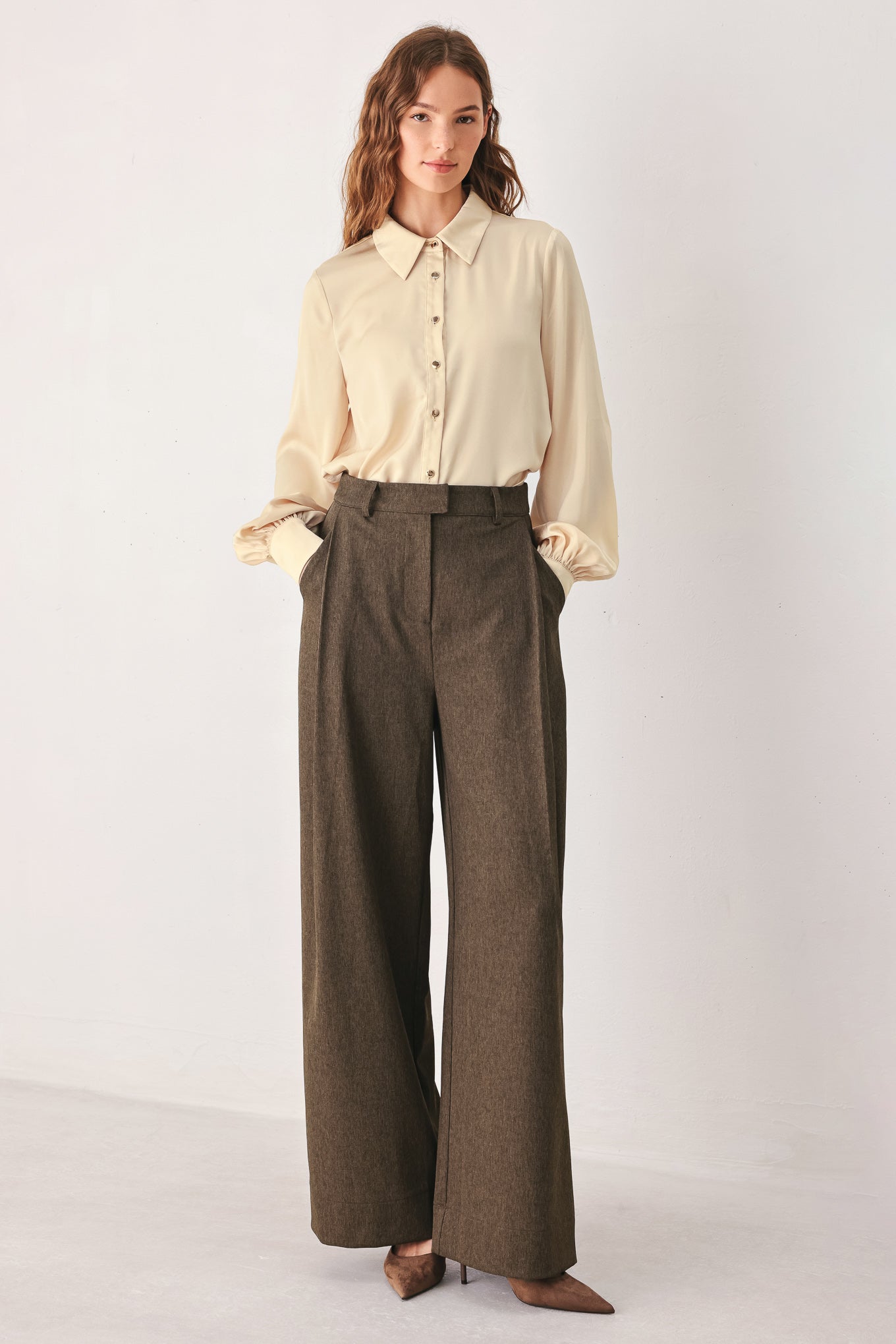 Flying Tomato Bistro Brown Woven Wide Leg Pant