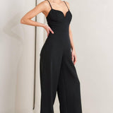 PRISTINE EDGE BLACK WOVEN JUMPSUIT