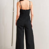 PRISTINE EDGE BLACK WOVEN JUMPSUIT