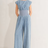 RUNNING IN DENIM JUMPSUIT