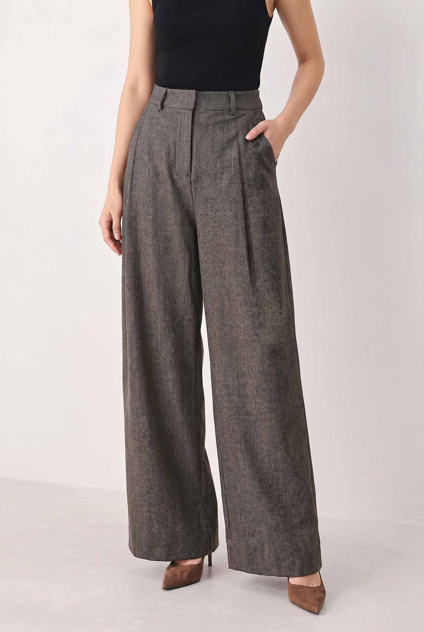 Flying Tomato Cocoa Structure Brown Wide-Leg Pants