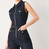 SLEEVELESS WORKWEAR DENIM JUMPSUIT