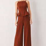 AUTUMN RUST FLOWY WIDE LEG WOVEN PANTS