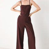 BURGUNDY MODERN MUSE WOVEN JUMPSUIT