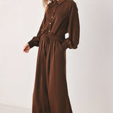 CANYON BROWN ELASTIC WAIST WOVEN PANTS