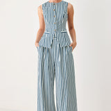 PORTSIDE STRIPE WOVEN WIDE LEG PANTS