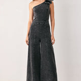 GRAPHITE PETAL EDGE DENIM JUMPSUIT