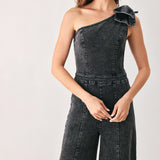 GRAPHITE PETAL EDGE DENIM JUMPSUIT